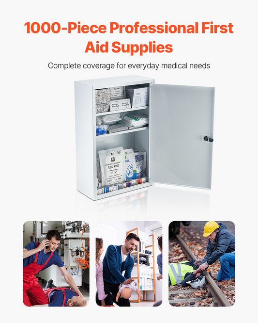 VEVOR 3-Shelf First Aid Cabinet 1000 Pieces Wall Mounted Medicine Metal Cabinet