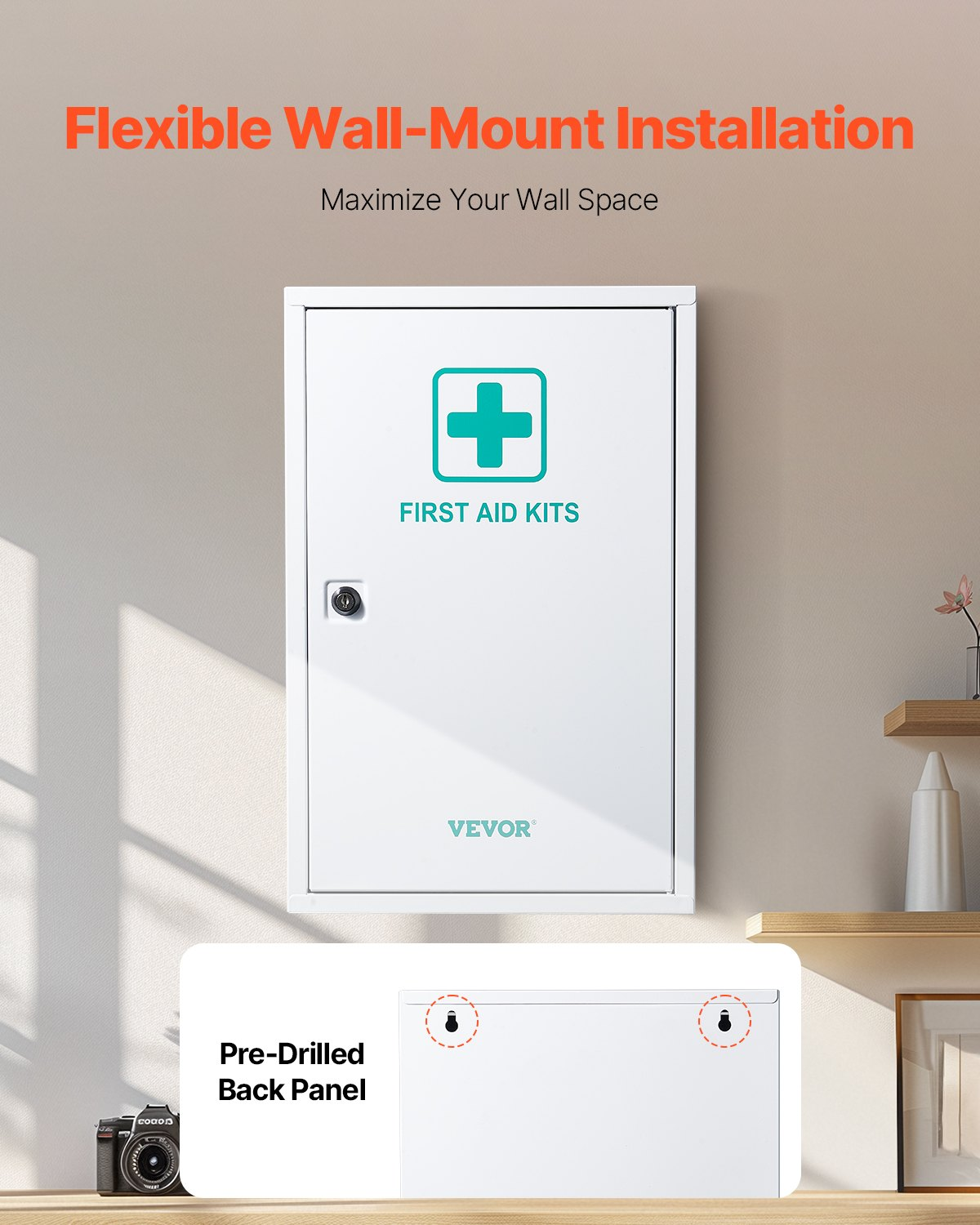 VEVOR 3-Shelf First Aid Cabinet 1000 Pieces Wall Mounted Medicine Metal Cabinet