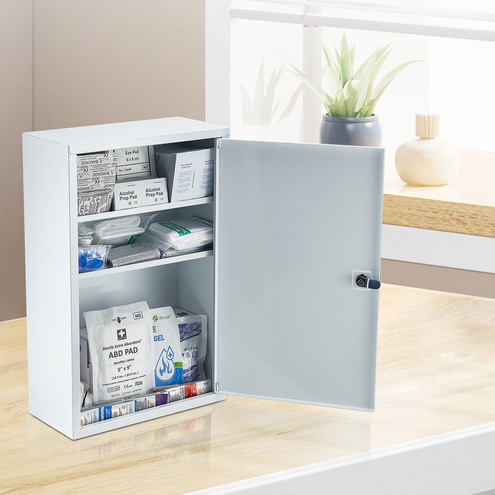VEVOR 3-Shelf First Aid Cabinet 1000 Pieces Wall Mounted Medicine Metal Cabinet