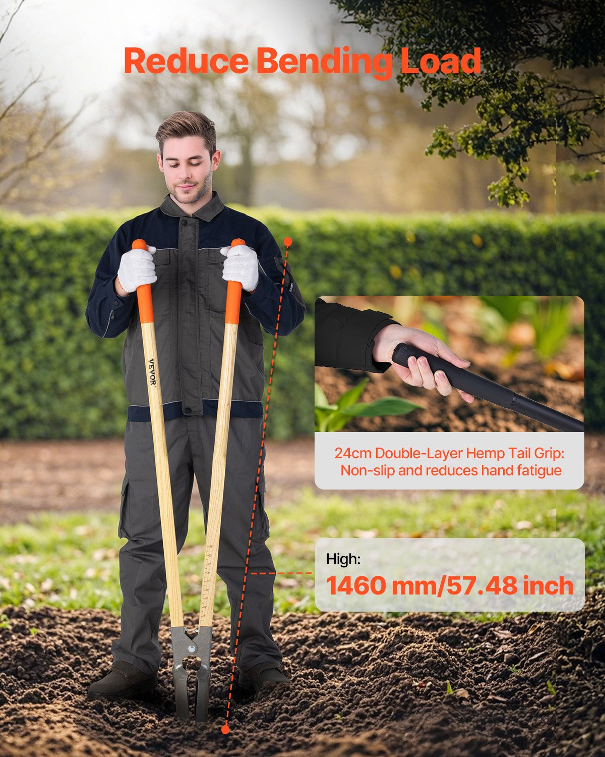 VEVOR Post Hole Digger with Wood Handle and Scale Markings 57.5" Hole Digger