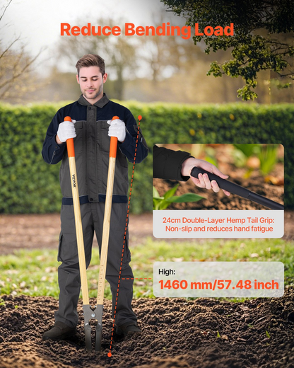 VEVOR Post Hole Digger with Wood Handle and Scale Markings 57.5" Hole Digger