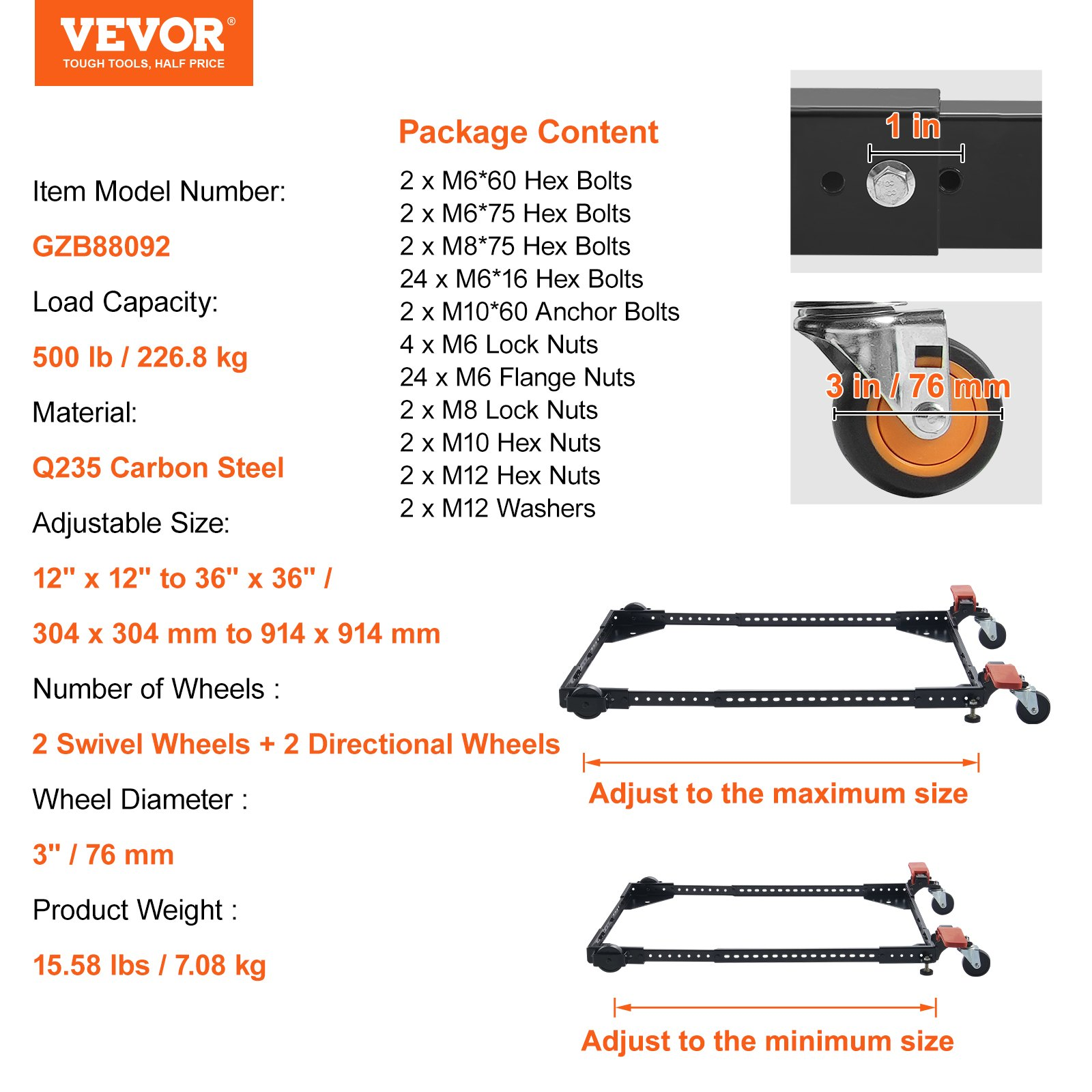 VEVOR Mobile Base Heavy Duty Universal Stand 500 lbs Capacity For Tools Machines