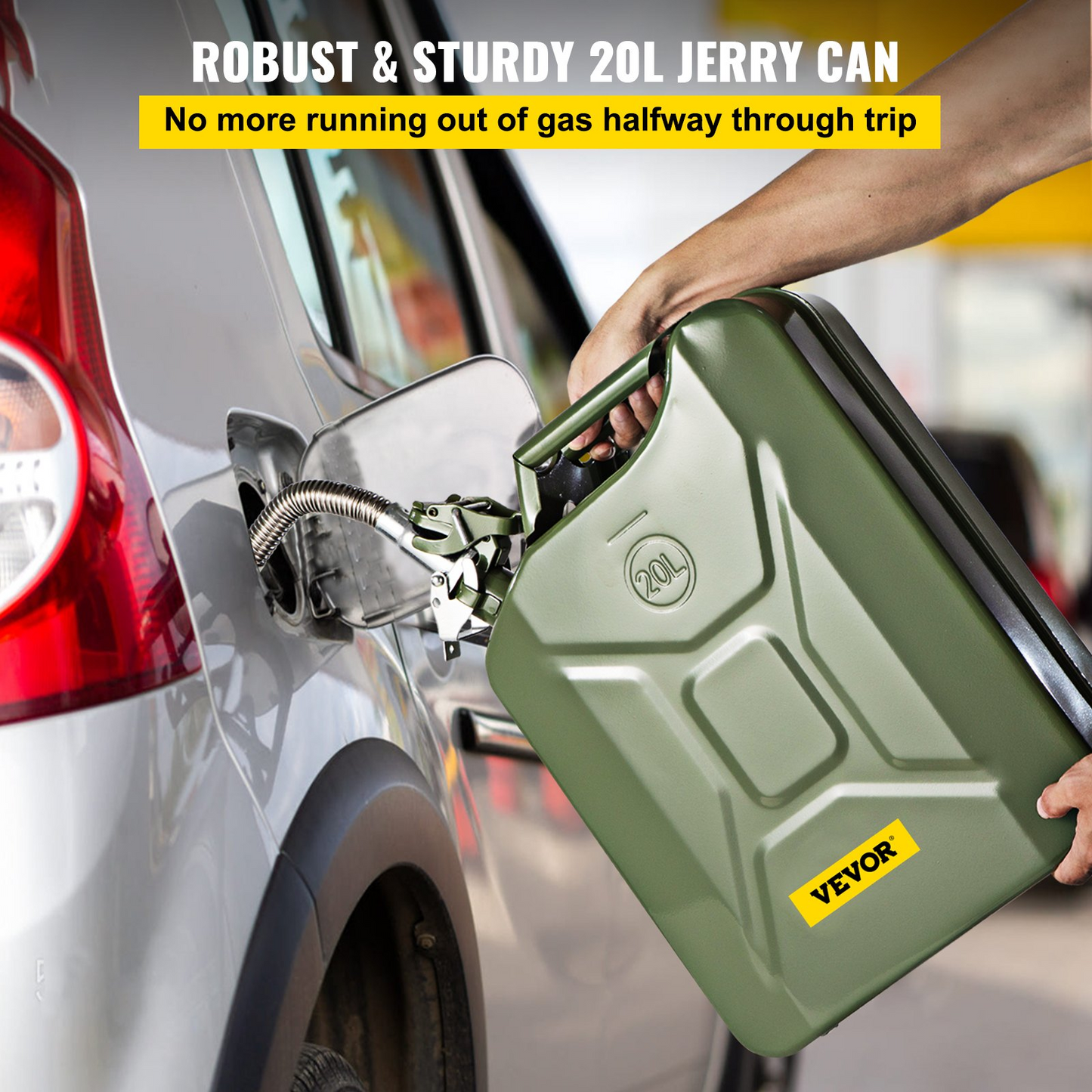 VEVOR Oil Can 5.3 Gal / 20L Fuel Can with Flexible Spout for Cars Green