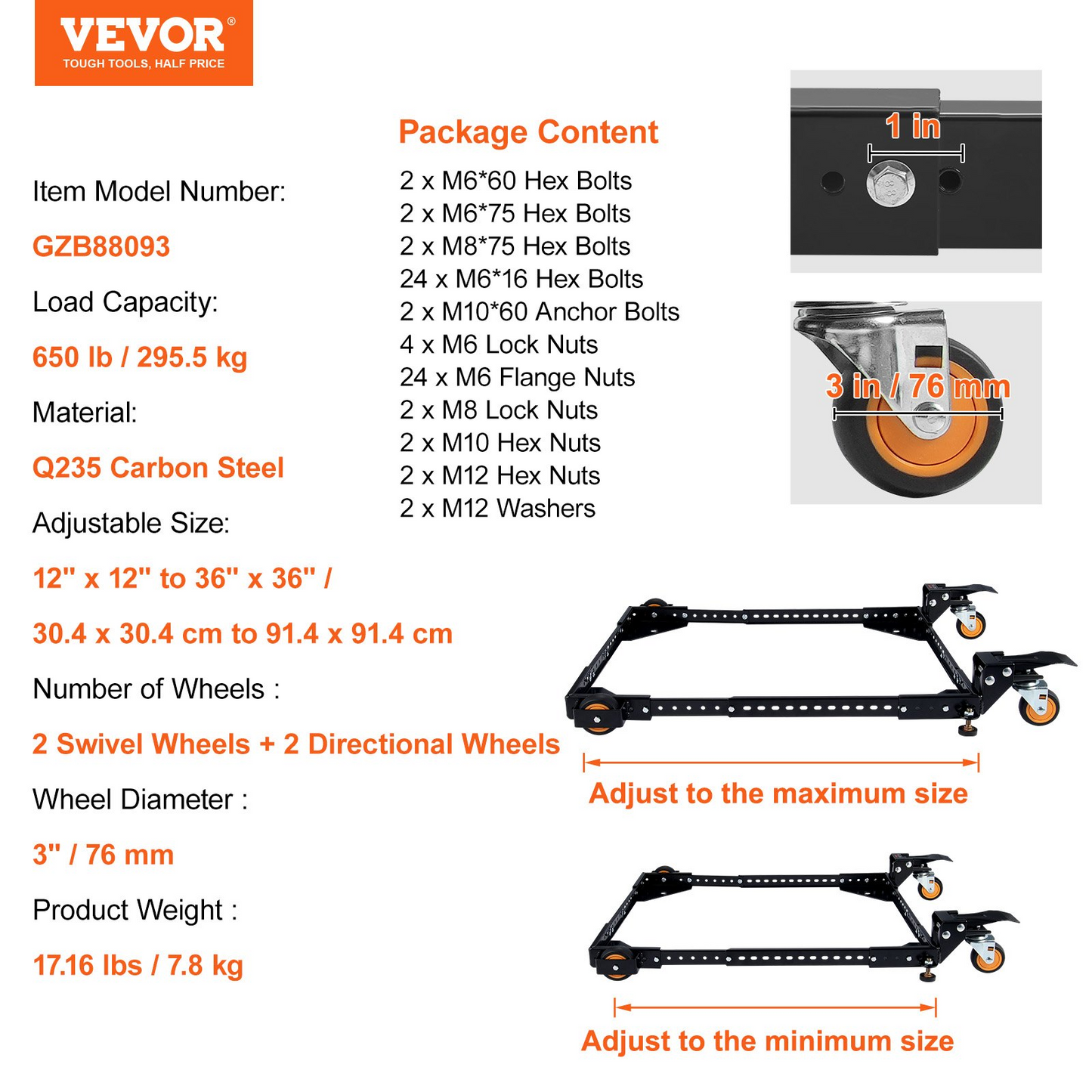 VEVOR Mobile Base Heavy Duty Universal Stand 650 lbs Capacity For Tools Machines