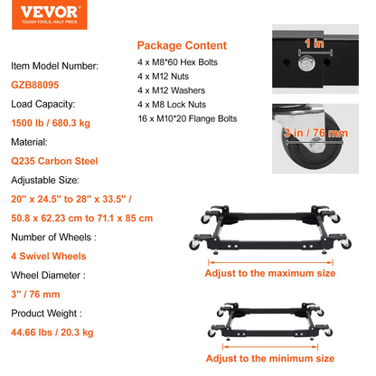 VEVOR Mobile Base Heavy Duty Universal Stand 1500 lb Capacity For Tools Machines