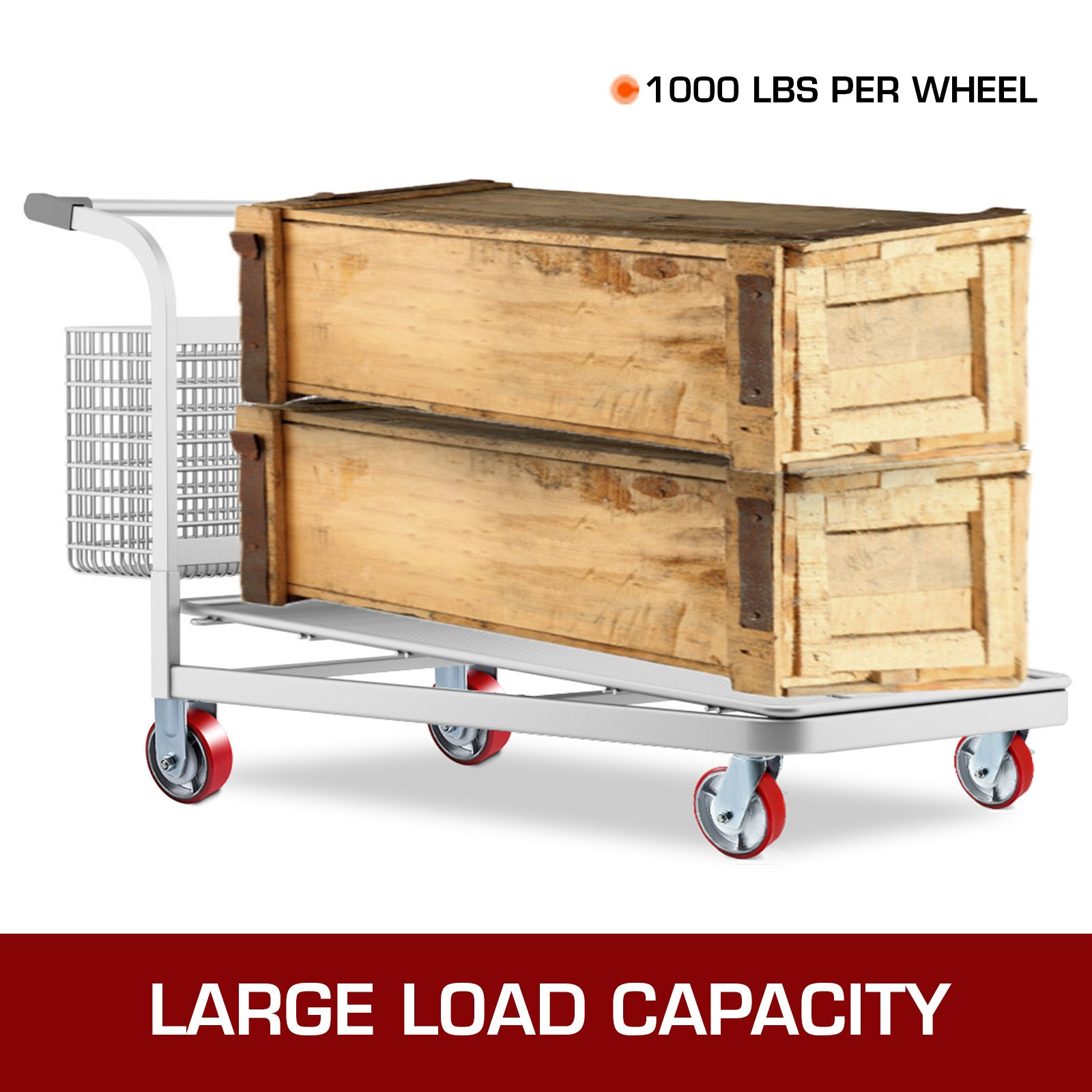 VEVOR 4 Pack 15.24 x 5.08 cm Caster Wheels 2 Rigid and 2 Swivel Casters with Side Brake Polyurethane Iron Core Plate 453.59 kg Capacity Per Wheel