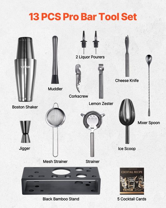 VEVOR Cocktail Shaker Set 13Pcs Bartender Kit Stainless Steel Bar Tools Gunmetal