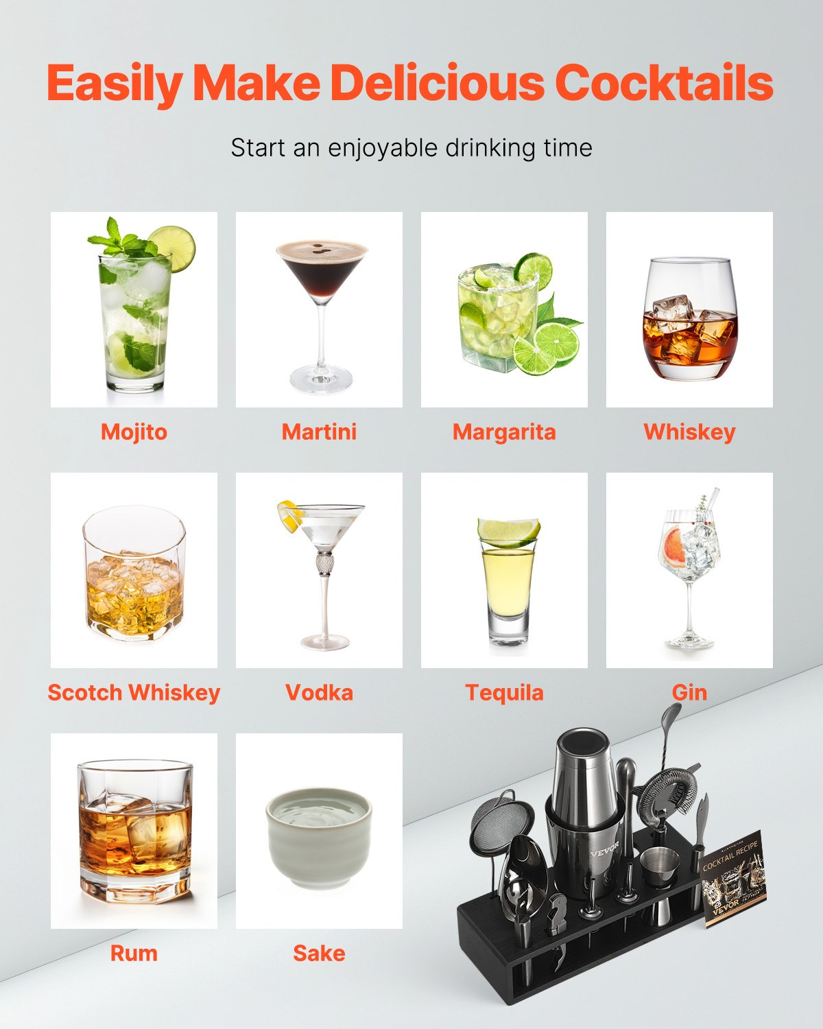 VEVOR Cocktail Shaker Set 13Pcs Bartender Kit Stainless Steel Bar Tools Gunmetal