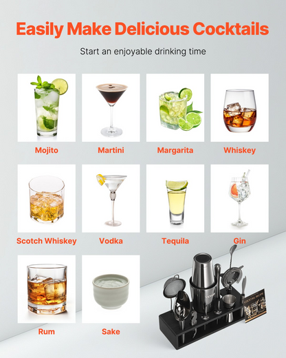 VEVOR Cocktail Shaker Set 13Pcs Bartender Kit Stainless Steel Bar Tools Gunmetal