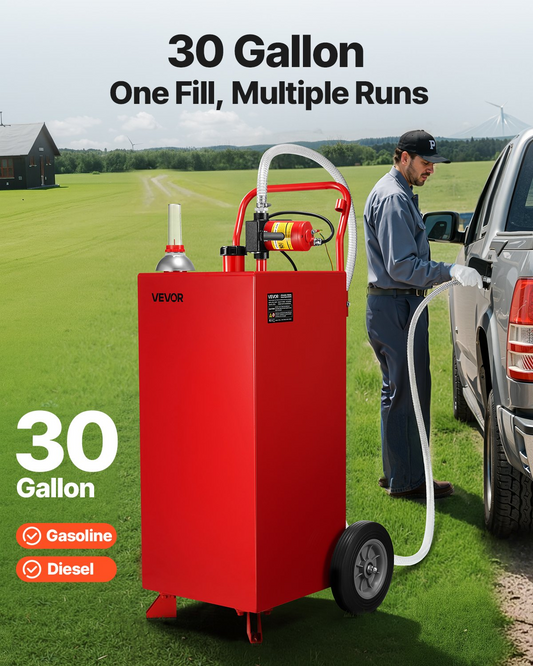 VEVOR 30 Gallon Fuel Caddy Gasoline & Diesel Fuel Tank with Manual Pump Red