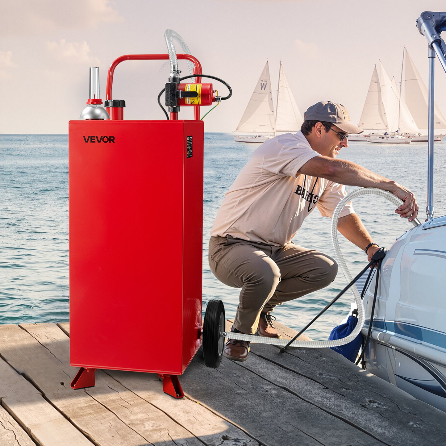 VEVOR 30 Gallon Fuel Caddy Gasoline & Diesel Fuel Tank with Manual Pump Red