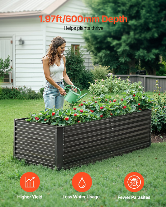 VEVOR Metal Raised Garden Bed 6x3x2ft Outdoor Galvanized Planter Box Dark Gray