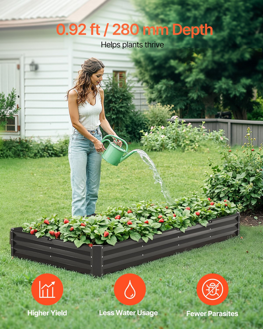 VEVOR Metal Raised Garden Bed 8x4x1 ft Outdoor Galvanized Planter Box Dark Gray