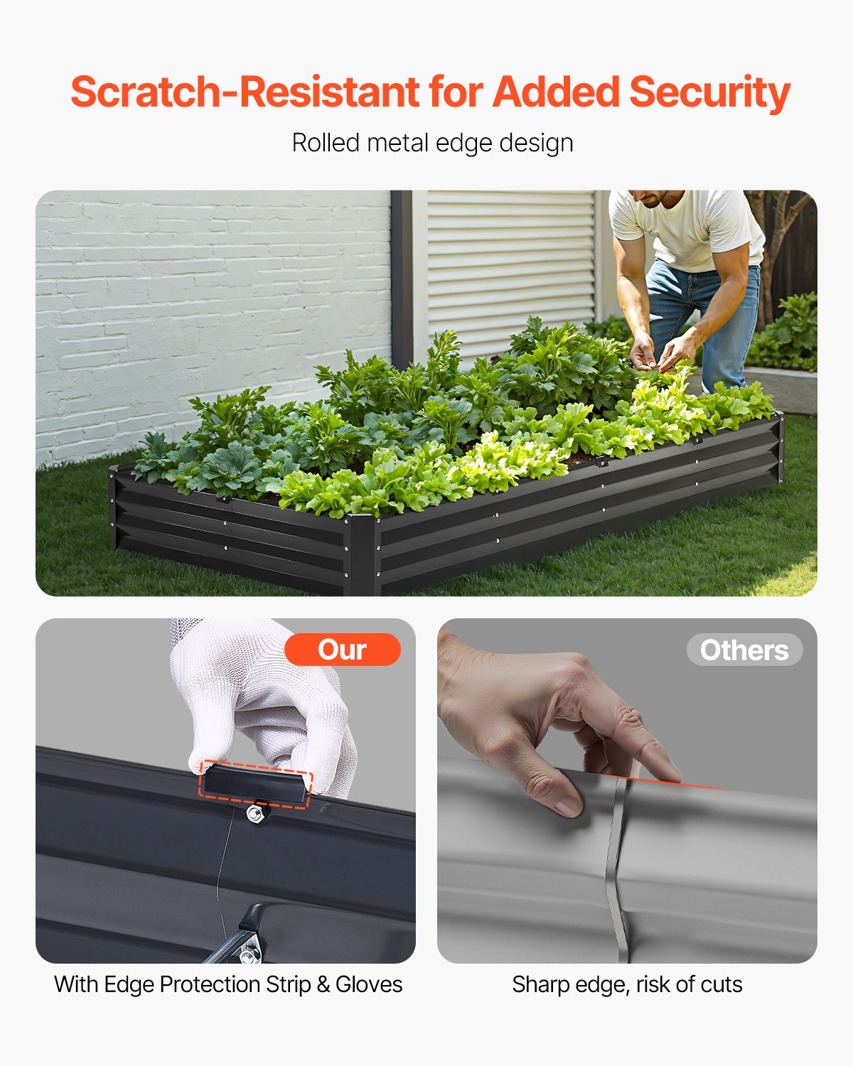 VEVOR Metal Raised Garden Bed 8x4x1 ft Outdoor Galvanized Planter Box Dark Gray