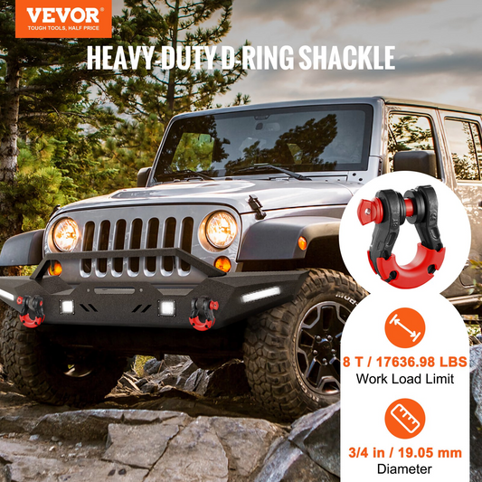 VEVOR 2 Pack 19 mm D Ring Shackle with 22.2 mm Screw Pin 30 Ton Break Strength
