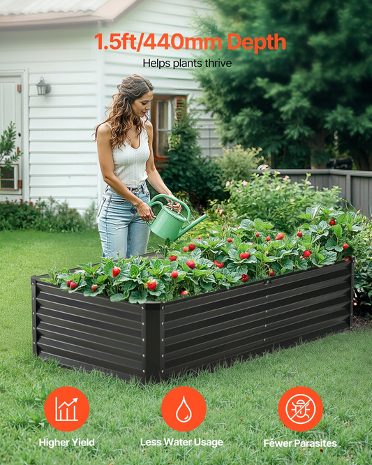 VEVOR Metal Raised Garden Bed 6x3x1.5ft Outdoor Galvanized Planter Box Dark Gray