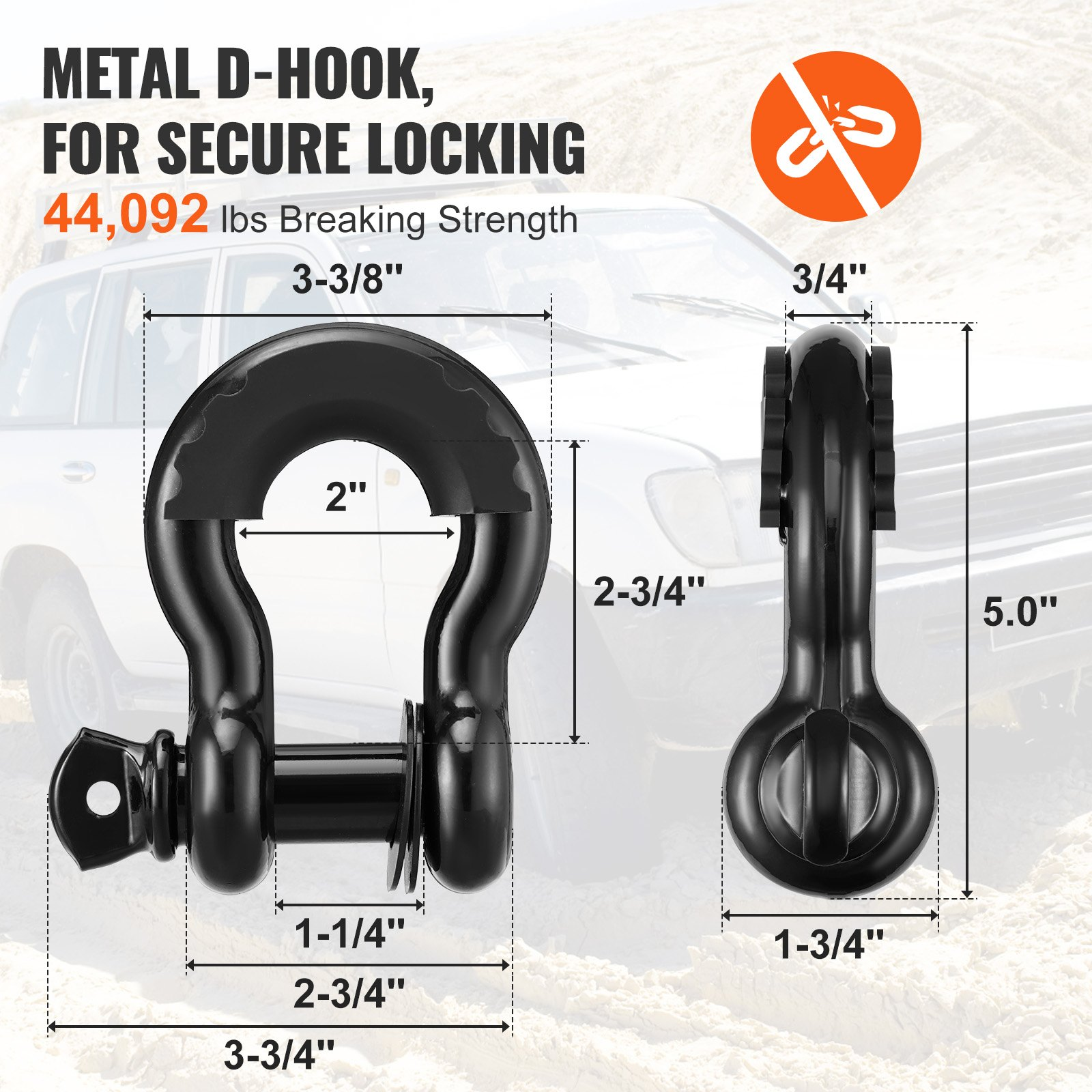 VEVOR Off-Road Recovery Kit, 7.6 x 914.4 cm, Heavy Duty Winch Recovery Kit with 13,608 kg Capacity Polyester Tow Strap, 20,000 kg D-Ring Shackles, Storage Bag, for ATVs, Jeeps, Off-Road Vehicles, Trucks