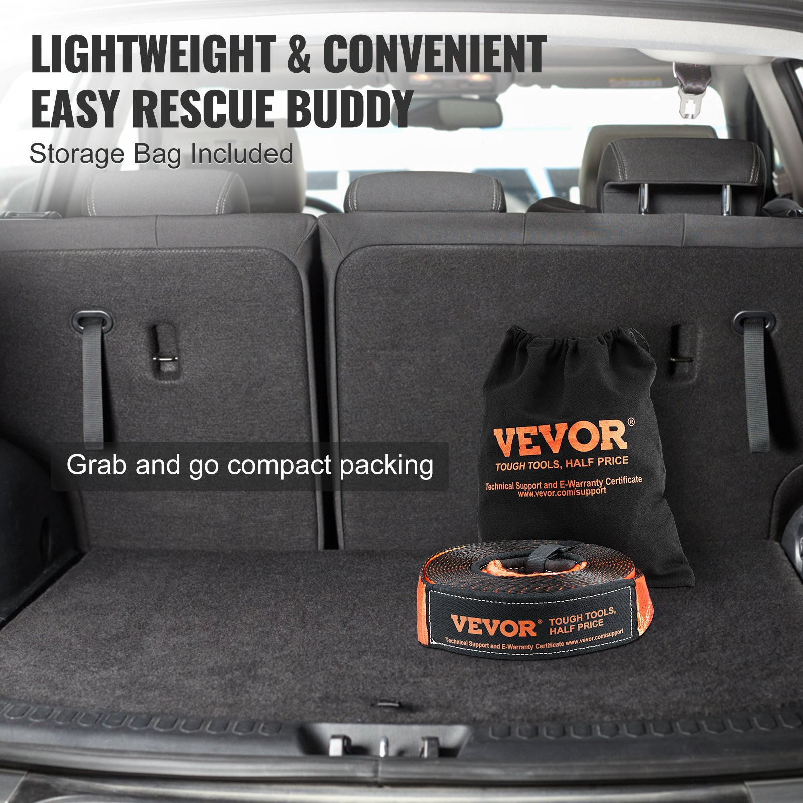 VEVOR Off-Road Recovery Kit, 7.6 x 914.4 cm, Heavy Duty Winch Recovery Kit with 13,608 kg Capacity Polyester Tow Strap, 20,000 kg D-Ring Shackles, Storage Bag, for ATVs, Jeeps, Off-Road Vehicles, Trucks