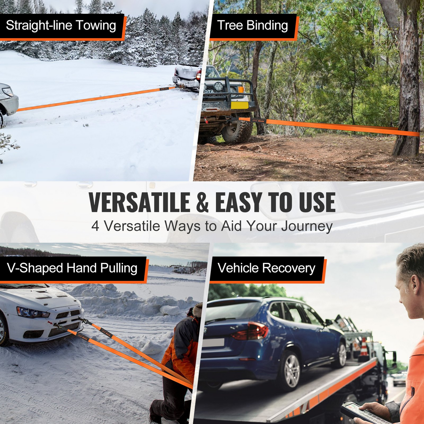 VEVOR Off-Road Recovery Kit, 7.6 x 914.4 cm, Heavy Duty Winch Recovery Kit with 13,608 kg Capacity Polyester Tow Strap, 20,000 kg D-Ring Shackles, Storage Bag, for ATVs, Jeeps, Off-Road Vehicles, Trucks