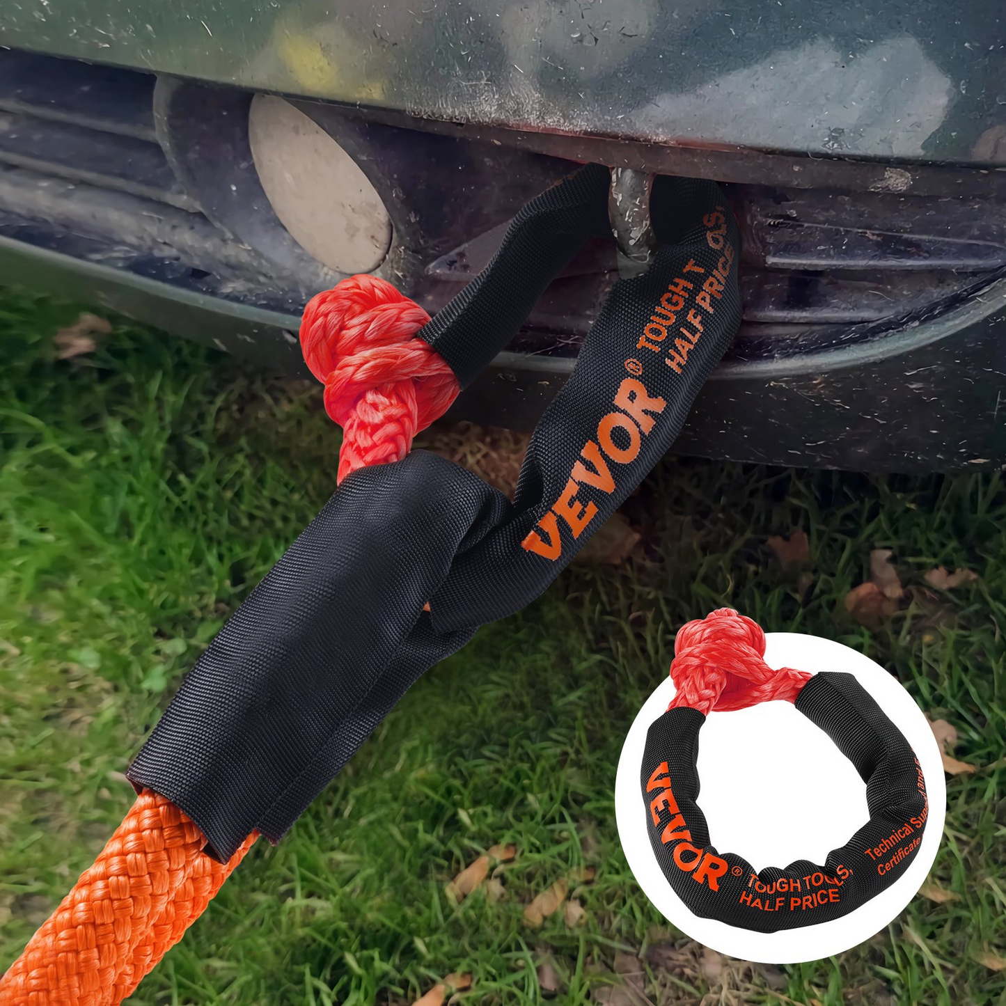 VEVOR Soft Shackle Synthetic Recovery Rope 2PCS 1.3x56 cm 20 Ton Break Strength