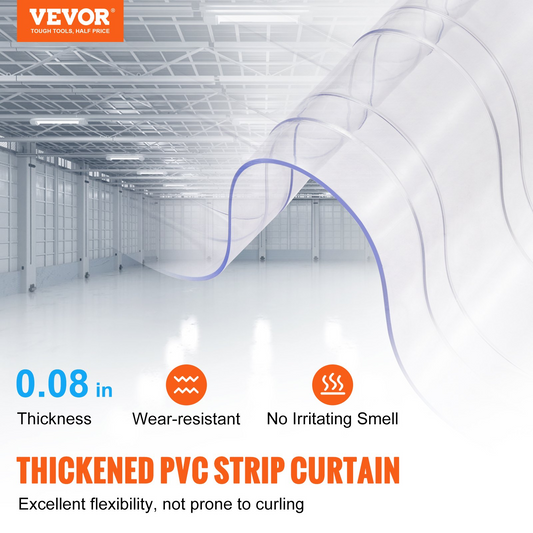 VEVOR Strip Curtain, 164' Length x 8" Width x 0.08" Thickness, Clear Ribbed PVC Curtain Strip Door Bulk Roll, Plastic Door Strips for Doorways of Supermarket, Garage, Warehouse, Barn, Pet Animal House