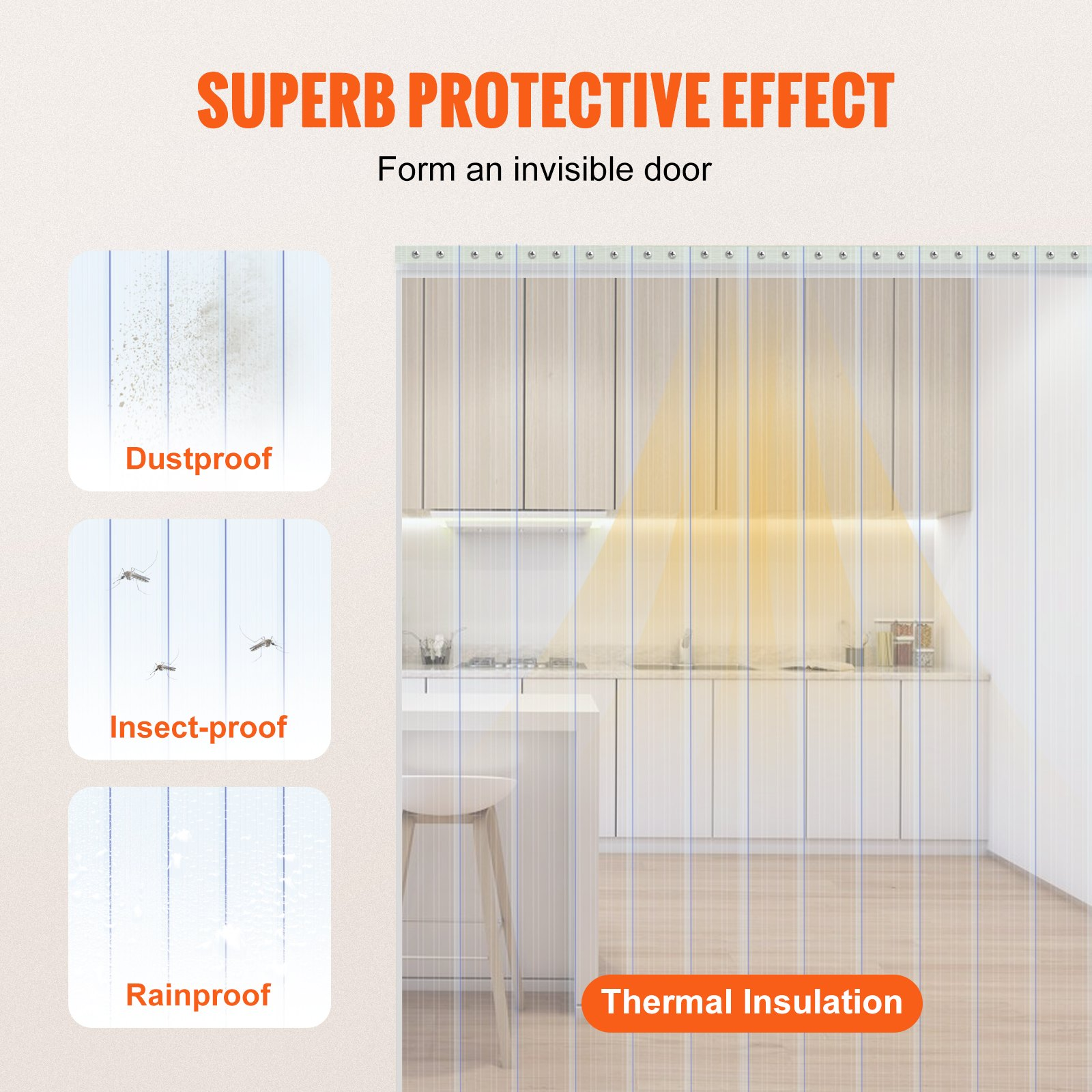 VEVOR Strip Curtain, 164' Length x 8" Width x 0.08" Thickness, Clear Ribbed PVC Curtain Strip Door Bulk Roll, Plastic Door Strips for Doorways of Supermarket, Garage, Warehouse, Barn, Pet Animal House
