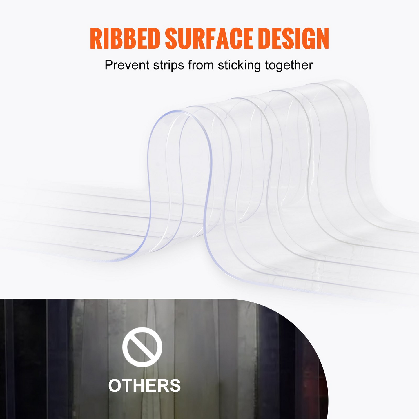 VEVOR Strip Curtain, 164' Length x 8" Width x 0.08" Thickness, Clear Ribbed PVC Curtain Strip Door Bulk Roll, Plastic Door Strips for Doorways of Supermarket, Garage, Warehouse, Barn, Pet Animal House