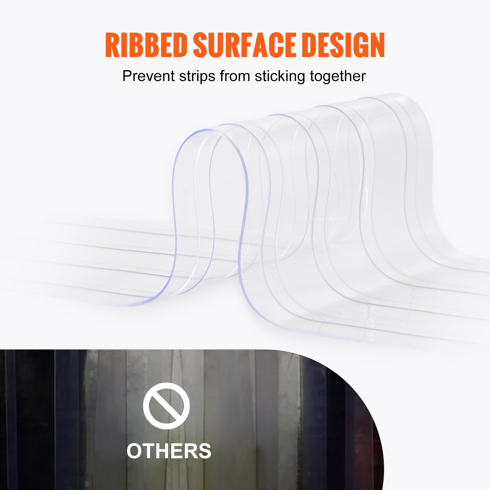 VEVOR Strip Curtain, 164' Length x 8" Width x 0.08" Thickness, Clear Ribbed PVC Curtain Strip Door Bulk Roll, Plastic Door Strips for Doorways of Supermarket, Garage, Warehouse, Barn, Pet Animal House