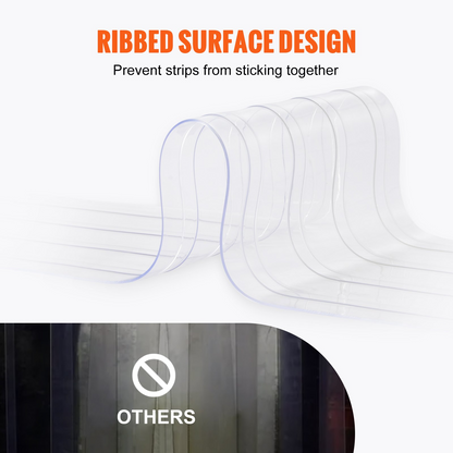 VEVOR Strip Curtain, 164' Length x 8" Width x 0.08" Thickness, Clear Ribbed PVC Curtain Strip Door Bulk Roll, Plastic Door Strips for Doorways of Supermarket, Garage, Warehouse, Barn, Pet Animal House