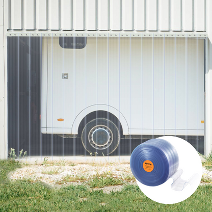 VEVOR Strip Curtain, 164' Length x 8" Width x 0.08" Thickness, Clear Ribbed PVC Curtain Strip Door Bulk Roll, Plastic Door Strips for Doorways of Supermarket, Garage, Warehouse, Barn, Pet Animal House