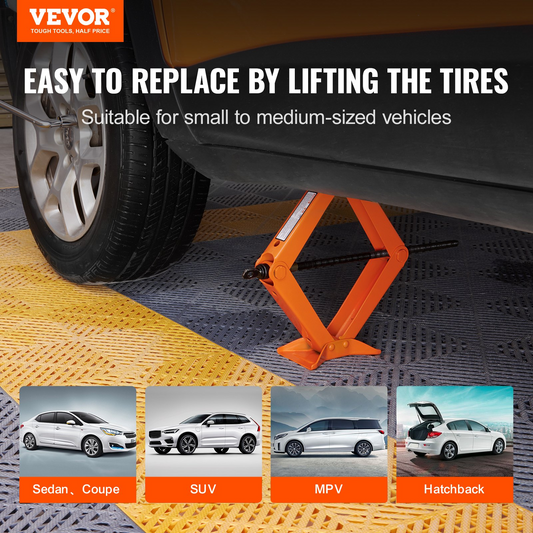 VEVOR Scissor Jack, 2.5 Ton/2500 kg Scissor Car Jack, 9.4 cm-43.4 cm Lifting Range Scissor Lift Jack with Ratcheting Handle and L-Wrench, Portable Tire Jack for Cars Trucks Sedans MPVs