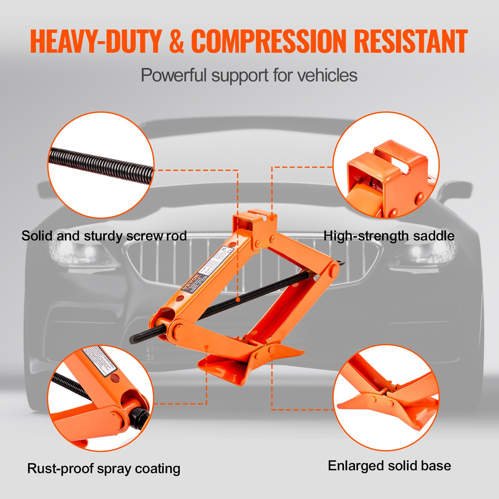 VEVOR Scissor Jack, 2.5 Ton/2500 kg Scissor Car Jack, 9.4 cm-43.4 cm Lifting Range Scissor Lift Jack with Ratcheting Handle and L-Wrench, Portable Tire Jack for Cars Trucks Sedans MPVs