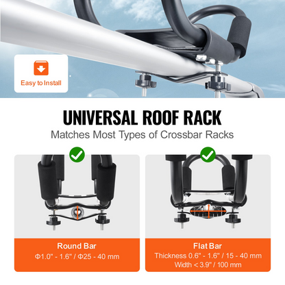 VEVOR Kayak Roof Rack 1 Pair J-Bar, Soft Roof Rack, Top Mount Tie Down, Carrier for kayak, Surf Board, Canoe, SUP, Ski Board, Mount on Car, SUV, Truck, 1 Kayak
