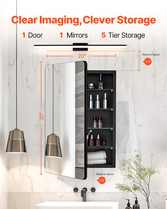 VEVOR Medicine Cabinet 20" x 30" Mirror Medicine Cabinet Adjustable Shelves