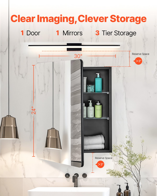 VEVOR Medicine Cabinet 24" x 30" Mirror Medicine Cabinet Adjustable Shelves