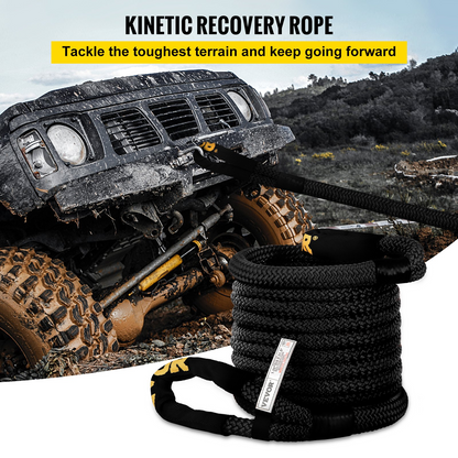 VEVOR 32 mm x 9.6 m Kinetic Recovery & Tow Rope, 23,723 kg, Heavy Duty Nylon Double Braided Kinetic Energy Rope, for Truck Off-Road Vehicle ATV UTV, Carry Bag Included, Black