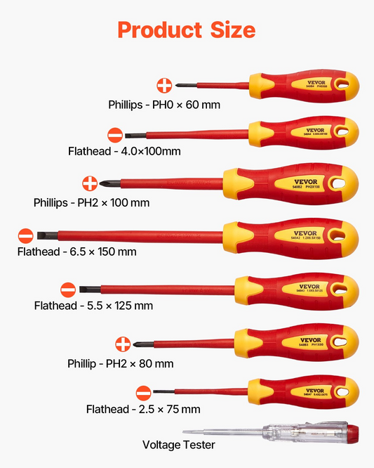 VEVOR Insulated Screwdriver Set 12-Piece Insulated Tool Set for Electricians