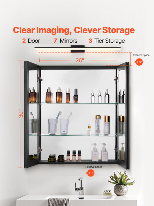 VEVOR Medicine Cabinet 26" x 30" Mirror Medicine Cabinet Adjustable Shelves