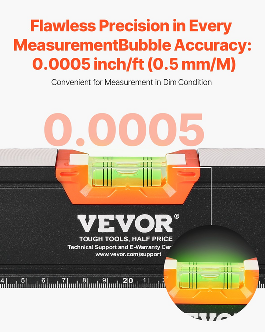 VEVOR 6-Piece Torpedo Level 78/48/32/24/16/10 Inch Box Leveler with Bubble Vials
