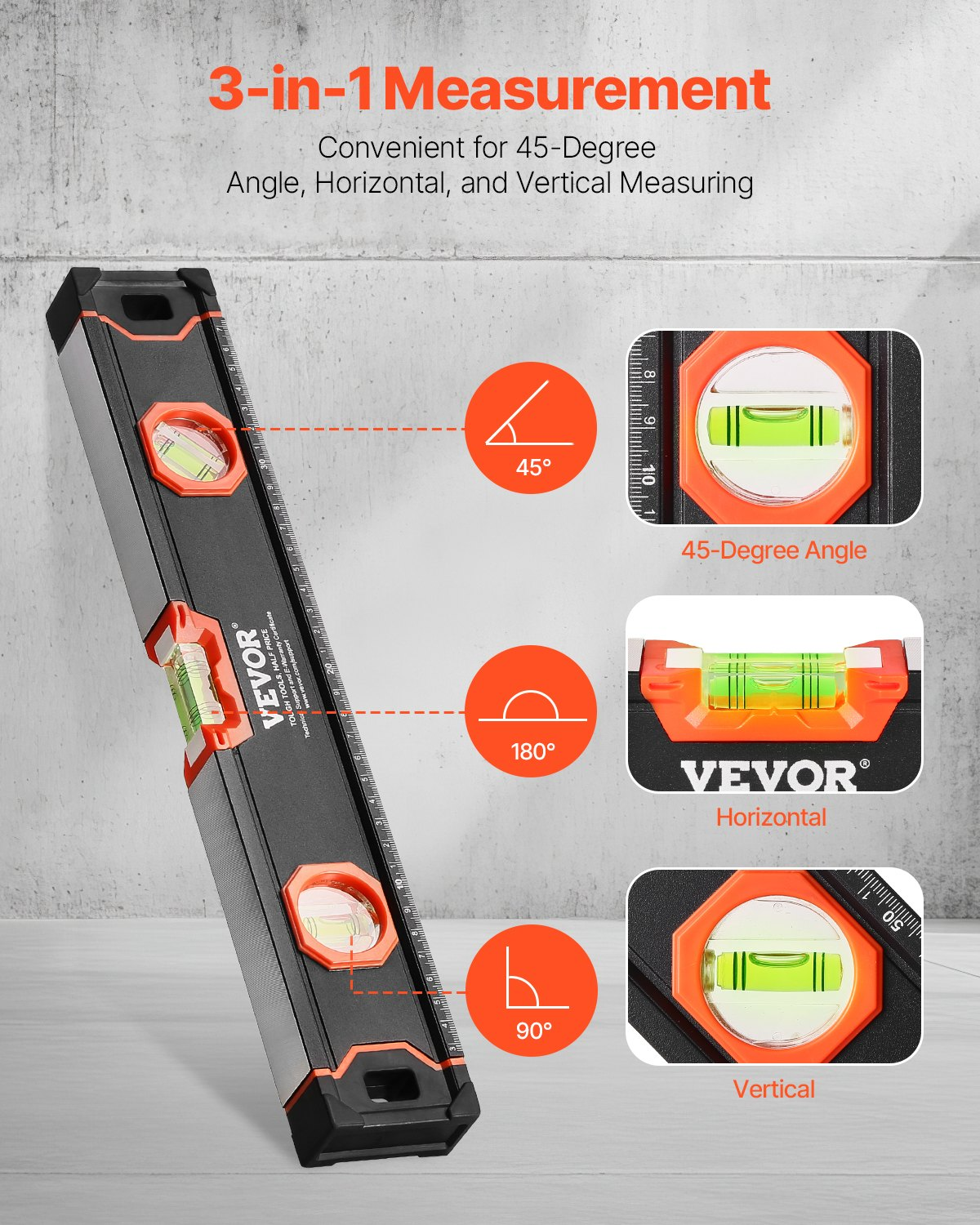 VEVOR 6-Piece Torpedo Level 78/48/32/24/16/10 Inch Box Leveler with Bubble Vials
