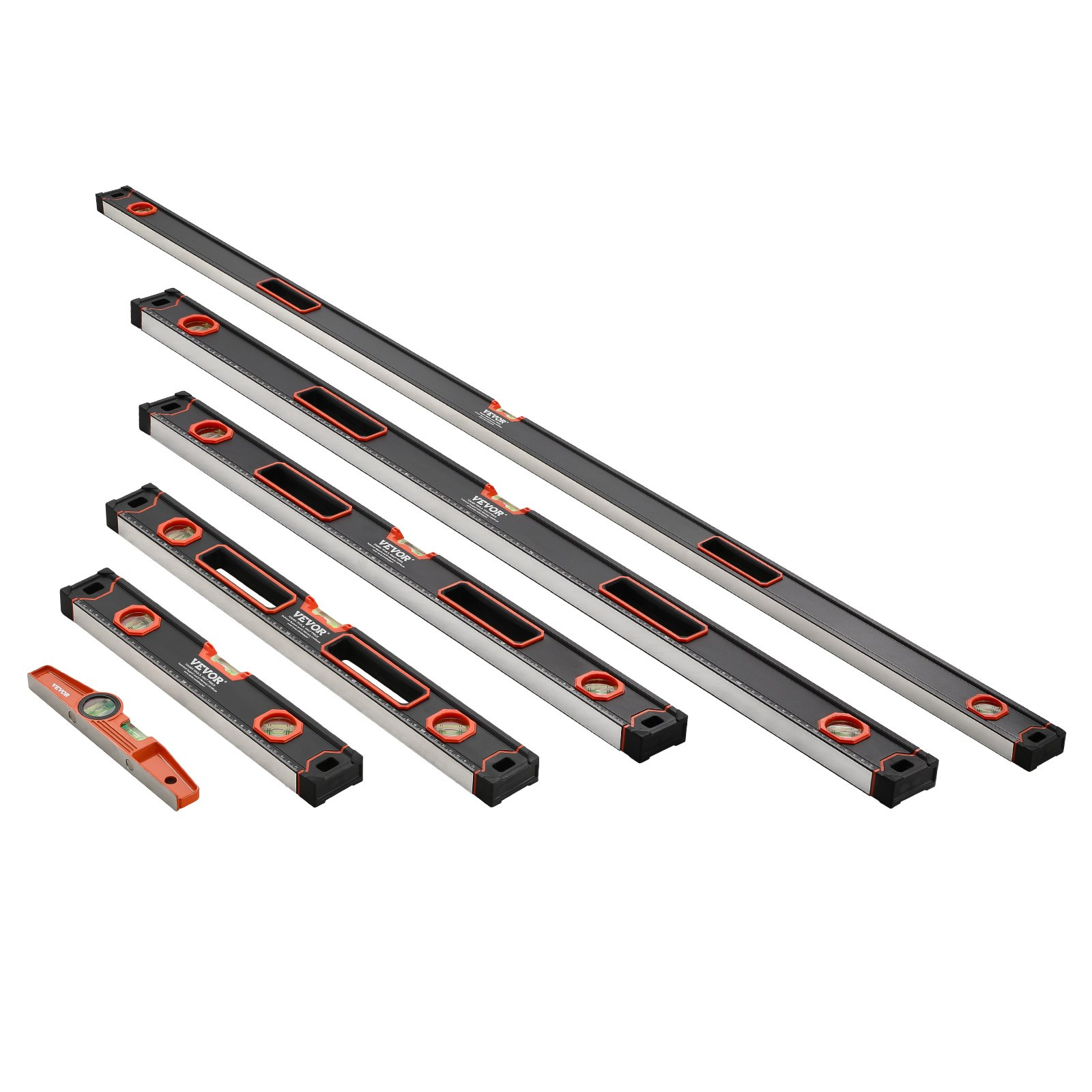 VEVOR 6-Piece Torpedo Level 78/48/32/24/16/10 Inch Box Leveler with Bubble Vials