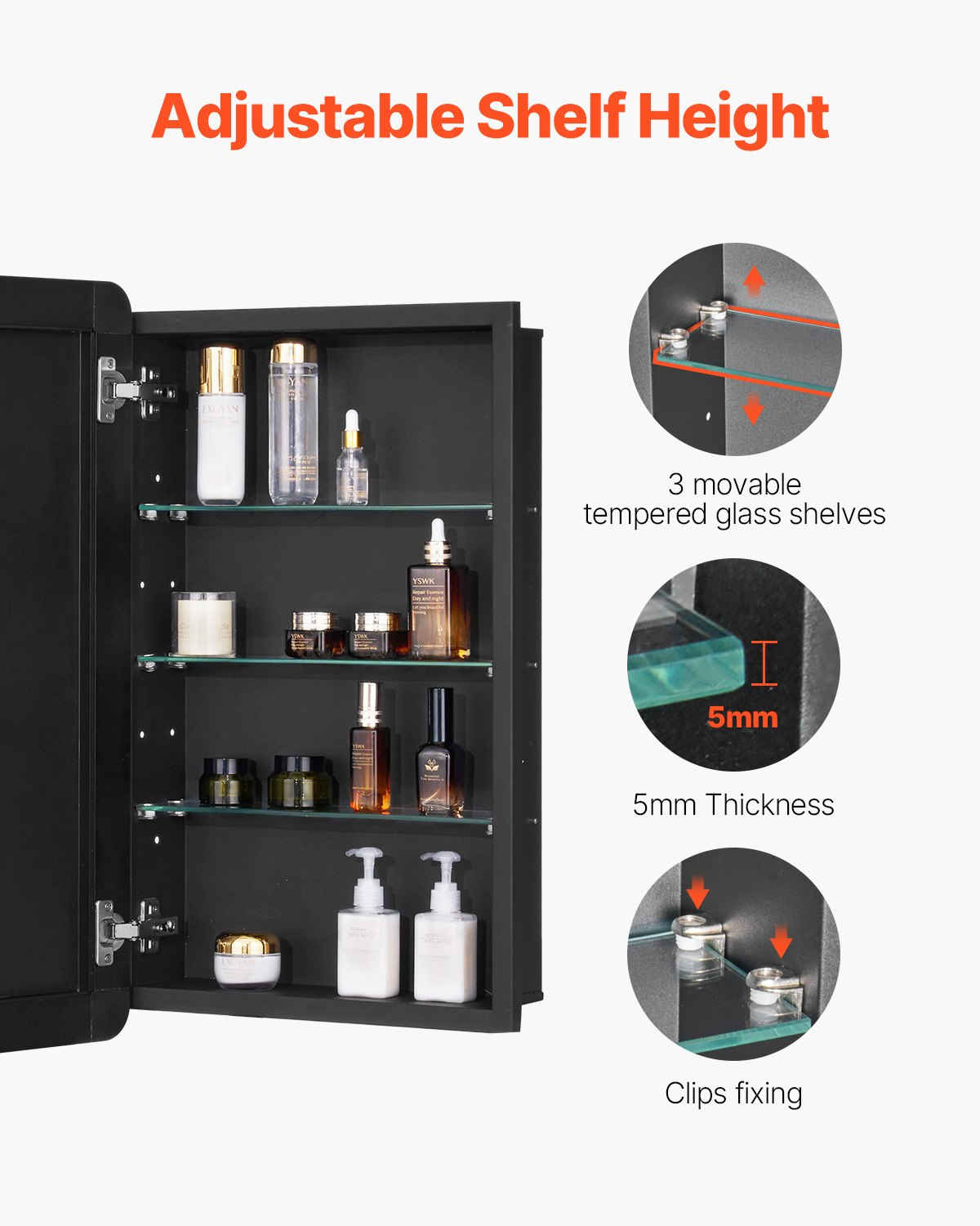 VEVOR Medicine Cabinet 16.5" x 27.5" Mirror Medicine Cabinet Adjustable Shelves