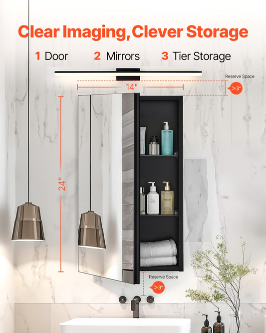 VEVOR Medicine Cabinet 14" x 24" Mirror Medicine Cabinet Adjustable Shelves