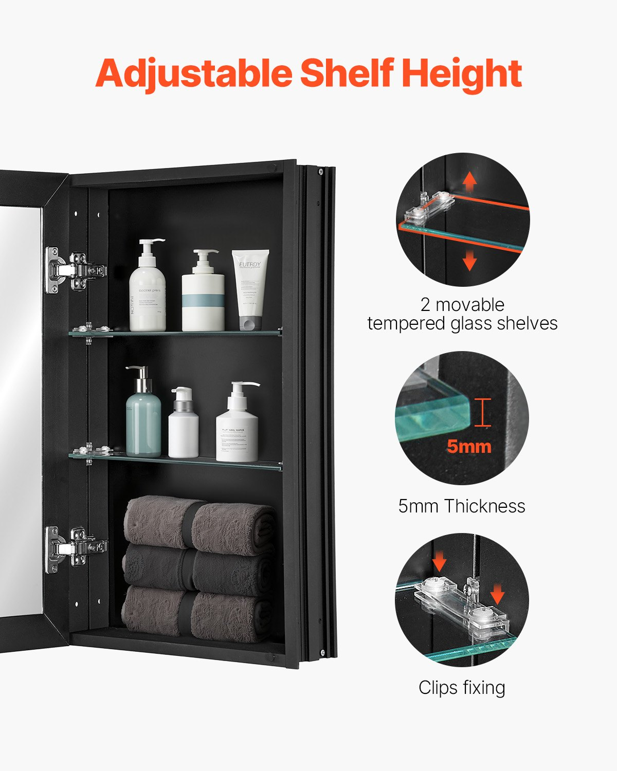 VEVOR Medicine Cabinet 14" x 24" Mirror Medicine Cabinet Adjustable Shelves