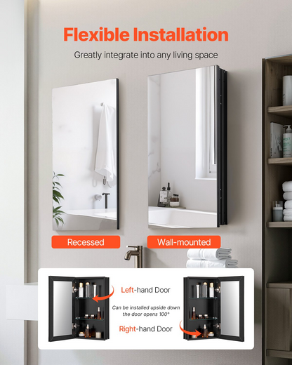 VEVOR Medicine Cabinet 14" x 24" Mirror Medicine Cabinet Adjustable Shelves