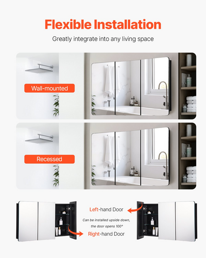 VEVOR Medicine Cabinet 25.5" x 40" Mirror Medicine Cabinet Adjustable Shelves