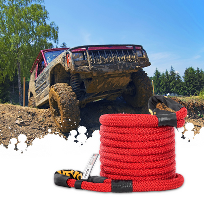 VEVOR 1" x 31.5' Recovery Tow Rope, 15195 kg, Heavy Duty Nylon Double Braided Kinetic Energy Rope with Loops and Protective Sleeves, for Truck Off-Road Vehicle ATV UTV, Carry Bag Included, Red