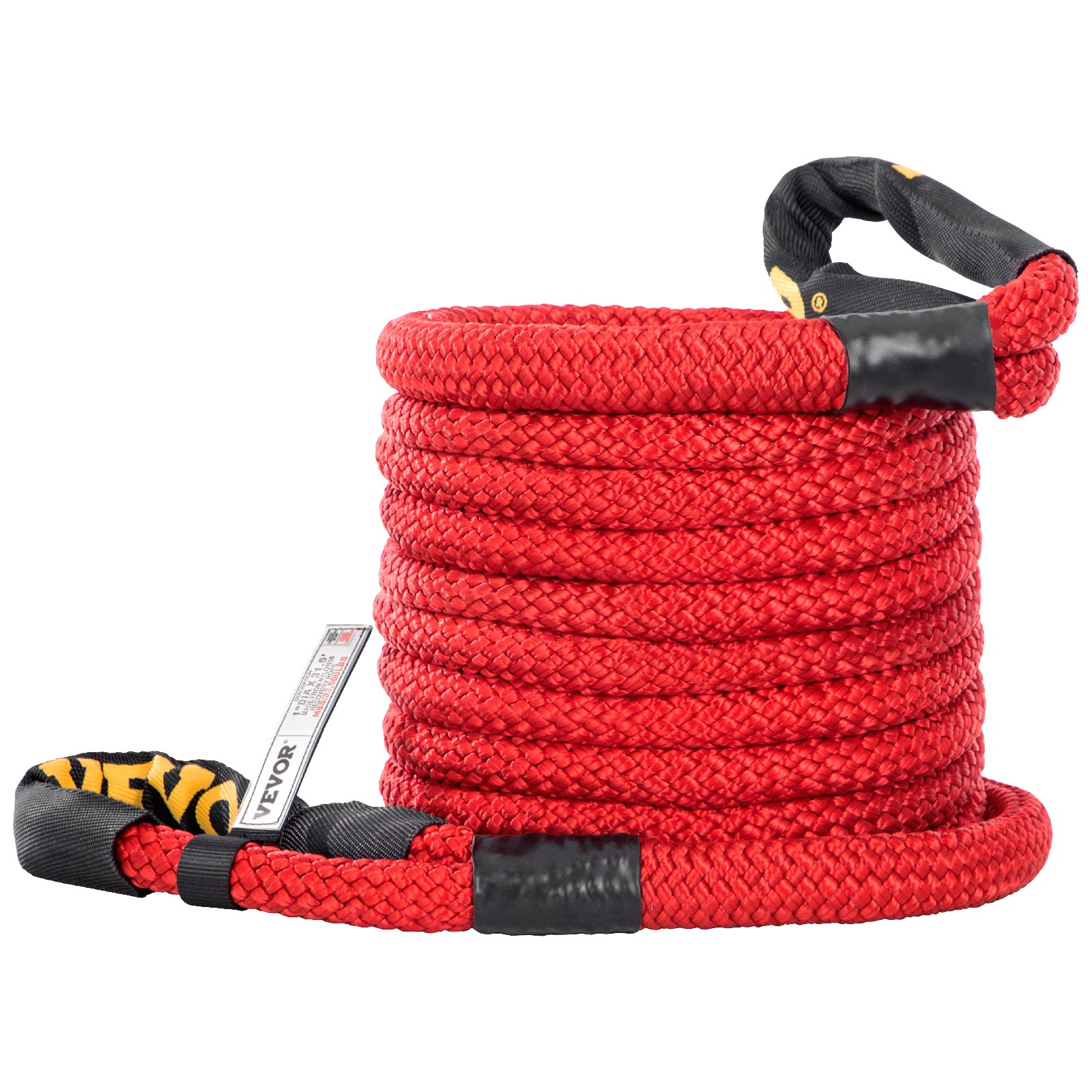 VEVOR 1" x 31.5' Recovery Tow Rope, 15195 kg, Heavy Duty Nylon Double Braided Kinetic Energy Rope with Loops and Protective Sleeves, for Truck Off-Road Vehicle ATV UTV, Carry Bag Included, Red