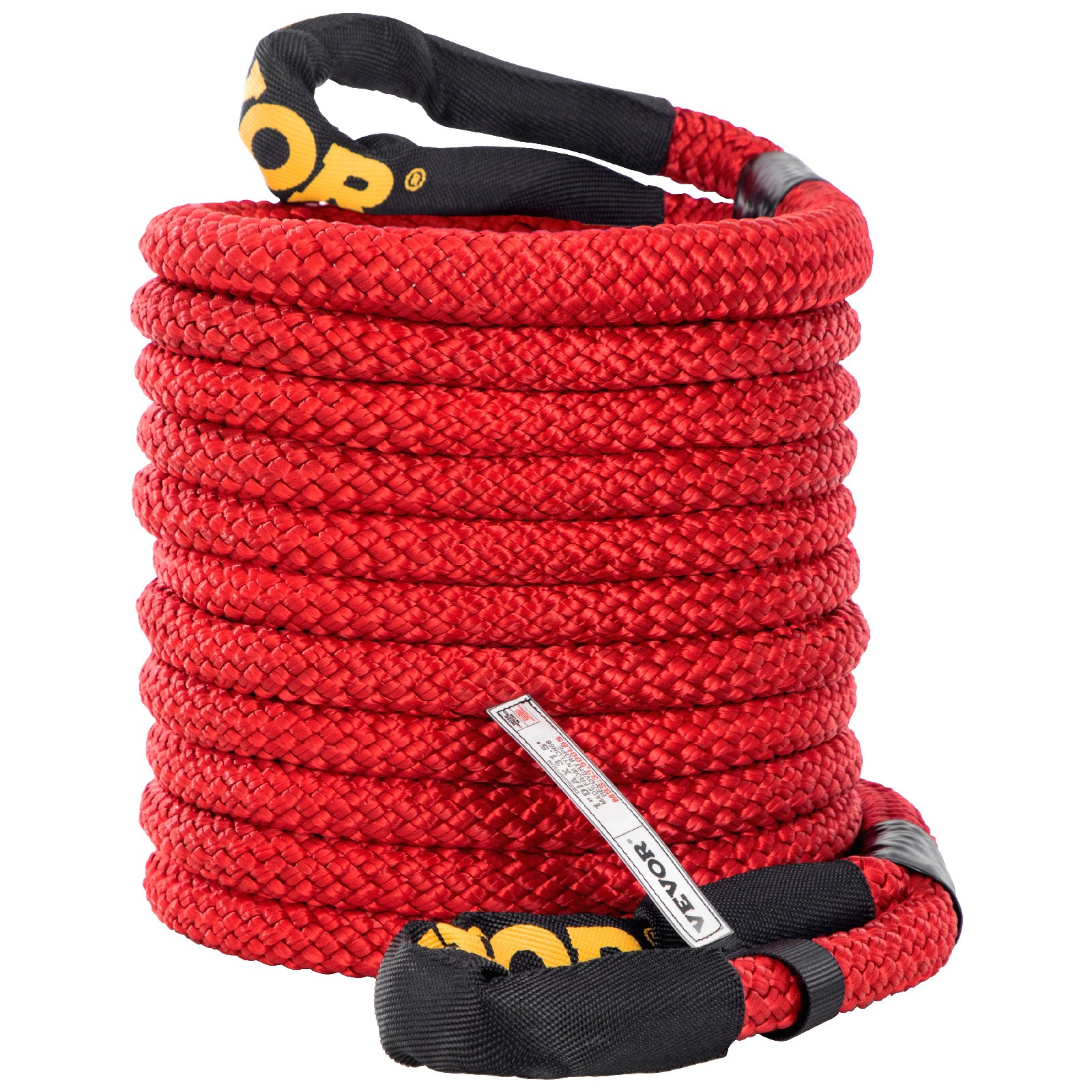 VEVOR 1" x 31.5' Recovery Tow Rope, 15195 kg, Heavy Duty Nylon Double Braided Kinetic Energy Rope with Loops and Protective Sleeves, for Truck Off-Road Vehicle ATV UTV, Carry Bag Included, Red