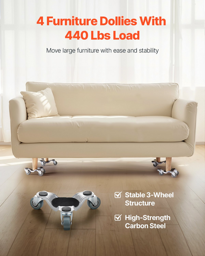 VEVOR Furniture Dolly 4 pcs Steel Tri-dolly Set Furniture Mover 440 lbs Capacity